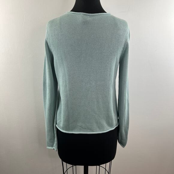 EILEEN FISHER Green Jewel Neck Pullover Sweater Organic Cotton Knit Size XXS - Picture 7 of 10